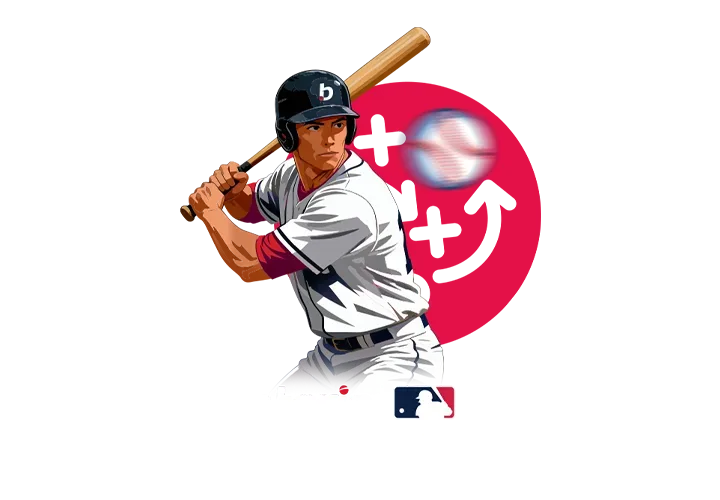 Ilustración vertical de un bateador de béisbol con casco oscuro sobre un círculo rojo.